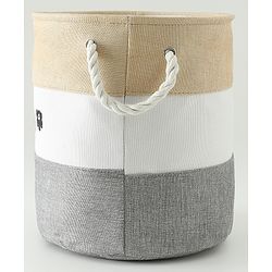 Babyhug Multicolour Foldable Fabric Storage Basket| 35 40 cm| Three-Tone Design, Decorative Lucky Print, Rope Handles| Laundry Organizer| Books, Cloths, Toys & Accessories Storage| Washable Fabric