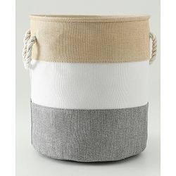 Babyhug Multicolour Foldable Fabric Storage Basket| 35 40 cm| Three-Tone Design, Decorative Lucky Print, Rope Handles| Laundry Organizer| Books, Cloths, Toys & Accessories Storage| Washable Fabric