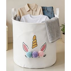 Babyhug Multicolour Foldable Fabric Storage Basket| 35 40 cm| Three-Tone Design, Decorative Lucky Print, Rope Handles| Laundry Organizer| Books, Cloths, Toys & Accessories Storage| Washable Fabric
