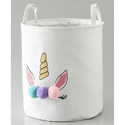Babyhug Multicolour Foldable Fabric Storage Basket| 35 40 cm| Three-Tone Design, Decorative Lucky Print, Rope Handles| Laundry Organizer| Books, Cloths, Toys & Accessories Storage| Washable Fabric