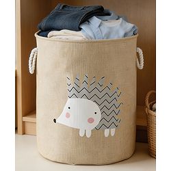 Babyhug Multicolour Foldable Fabric Storage Basket| 35 40 cm| Three-Tone Design, Decorative Lucky Print, Rope Handles| Laundry Organizer| Books, Cloths, Toys & Accessories Storage| Washable Fabric