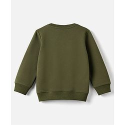 Babyhug 100% Cotton Heavy Gauge Terry Sweatshirt with Full Sleeves and Tiger Print & Bow Patch - Olive Green