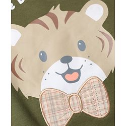 Babyhug 100% Cotton Heavy Gauge Terry Sweatshirt with Full Sleeves and Tiger Print & Bow Patch - Olive Green