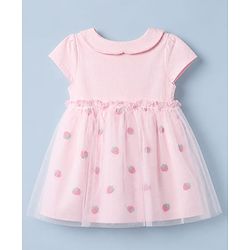 Babyhug Single Jersey Knit Frock with Half Sleeves and Strawberry Print in Pink