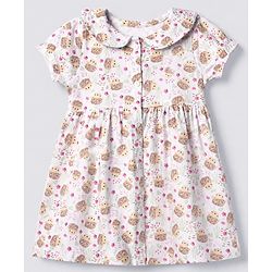 Babyhug Single Jersey Dress with Half Sleeves and Hedgehog Print in White for 3-6 Months
