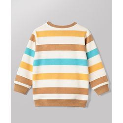 Babyhug 100% Cotton Heavy Gauge Terry Striped Sweatshirt with Full Sleeves and Bear Patch - White