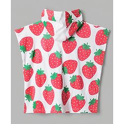 Babyhug Knit Cotton Knit Hooded Poncho With Strawberry Print - White