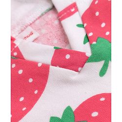 Babyhug Knit Cotton Knit Hooded Poncho With Strawberry Print - White