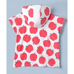 Babyhug Knit Cotton Knit Hooded Poncho With Apple Print - White