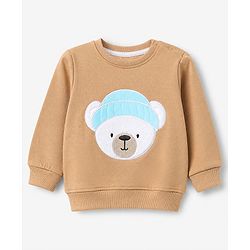 Babyhug 100% Cotton Knit Full Sleeves Sweatshirt with Bear Applique in Light Brown