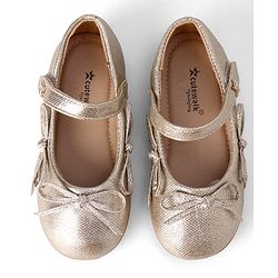 Cute Walk by Babyhug Velcro Closure Ballerina With Bow Applique - Golden