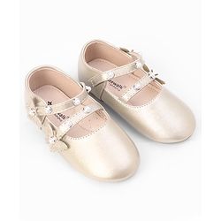 Cute Walk by Babyhug Velcro Closure Ballerina With Stone & Butterfly Embellishment - Golden