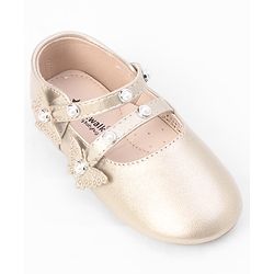 Cute Walk by Babyhug Velcro Closure Ballerina With Stone & Butterfly Embellishment - Golden