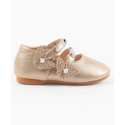 Cute Walk by Babyhug Velcro Closure Ballerina With Stone & Butterfly Embellishment - Golden