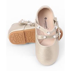 Cute Walk by Babyhug Velcro Closure Ballerina With Stone & Butterfly Embellishment - Golden