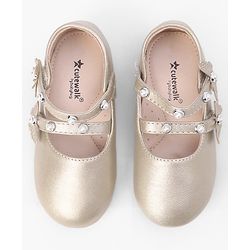Cute Walk by Babyhug Velcro Closure Ballerina With Stone & Butterfly Embellishment - Golden