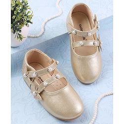 Cute Walk by Babyhug Velcro Closure Ballerina With Stone & Butterfly Embellishment - Golden