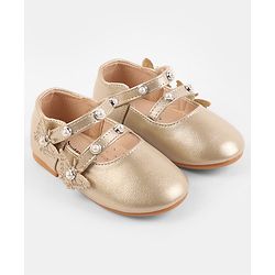 Cute Walk by Babyhug Velcro Closure Ballerina With Stone & Butterfly Embellishment - Golden
