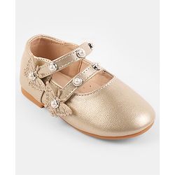 Cute Walk by Babyhug Velcro Closure Ballerina With Stone & Butterfly Embellishment - Golden