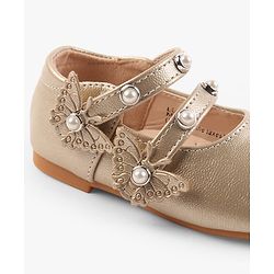 Cute Walk by Babyhug Velcro Closure Ballerina With Stone & Butterfly Embellishment - Golden