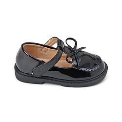 Cute Walk by Babyhug Velcro Closure Solid Shoes With Bow Applique - Black