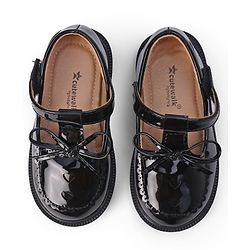 Cute Walk by Babyhug Velcro Closure Solid Shoes With Bow Applique - Black