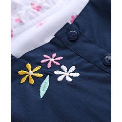 Babyhug Cotton Woven Full Sleeves Frock and Tee with Rabbit Embroidery and Floral Print in Navy Blue for 6-9 Months