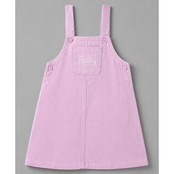 Babyhug Cotton Woven Frock and Inner Tee and Purse with Full Sleeves and Pretty Text Embroidery - Lavender