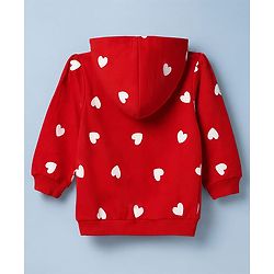 Babyhug 100% Cotton Terry Knit Sweatjackets With Full Sleeves and Hearts Print - Red