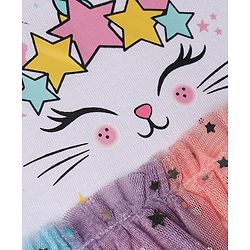 Babyhug Single Jersey Knit Half Sleeves Kitty & Unicorn Theme Printed Frock With Bloomer & Headband - White