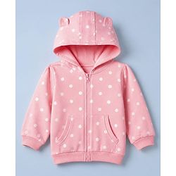 Babyhug Heavy Gauge 100% Cotton Terry Knit Hoodie with Full Sleeves and Polka Dots Print - Pink