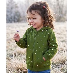 Babyhug Heavy Gauge 100% Cotton Terry Full Sleeves Knit Sweatshirt With Heart Print - Green