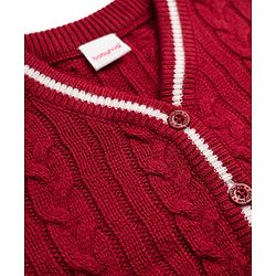 Babyhug Knit Full Sleeves Front Open Sweater With Cable Knit Design - Maroon