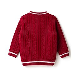 Babyhug Knit Full Sleeves Front Open Sweater With Cable Knit Design - Maroon