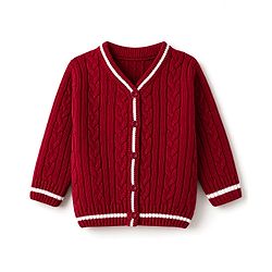Babyhug Knit Full Sleeves Front Open Sweater With Cable Knit Design - Maroon