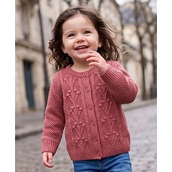 Babyhug Knit Front Open Sweater with Full Sleeves & Cable Knit Design in Pink