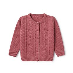 Babyhug Knit Front Open Sweater with Full Sleeves & Cable Knit Design in Pink