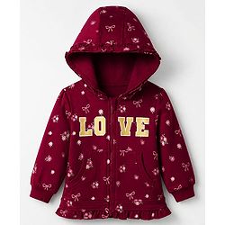 Babyhug Cotton Heavy Gauge Terry Terry Knit Sweatshirt With Full Sleeves and Love Foil Print in Maroon