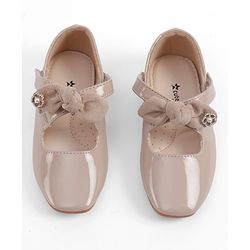 Cute Walk by Babyhug Velcro Closure Ballerina With Bow Applique - Beige