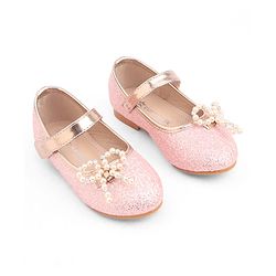 Cute Walk by Babyhug Velcro Closure Glitter Pearl Bow Applique Ballerina - Pink
