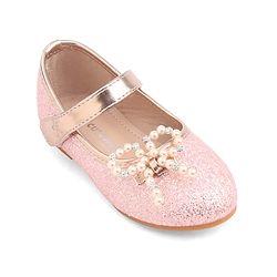 Cute Walk by Babyhug Velcro Closure Glitter Pearl Bow Applique Ballerina - Pink