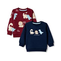 Babyhug 100% Cotton Terry Knit Heavy Gauge Full Sleeves Sweatshirt With Animal & Text Print Pack of 2 - Red & Navy Blue