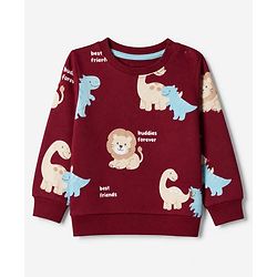 Babyhug 100% Cotton Terry Knit Heavy Gauge Full Sleeves Sweatshirt With Animal & Text Print Pack of 2 - Red & Navy Blue