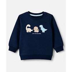 Babyhug 100% Cotton Terry Knit Heavy Gauge Full Sleeves Sweatshirt With Animal & Text Print Pack of 2 - Red & Navy Blue