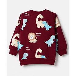 Babyhug 100% Cotton Terry Knit Heavy Gauge Full Sleeves Sweatshirt With Animal & Text Print Pack of 2 - Red & Navy Blue