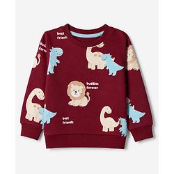 Babyhug 100% Cotton Terry Knit Heavy Gauge Full Sleeves Sweatshirt With Animal & Text Print Pack of 2 - Red & Navy Blue