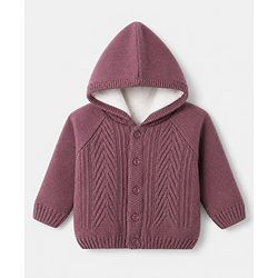 Babyhug Cable Knit Full Sleeves Solid Front Open Sweater With Hoodie In Dark Pink