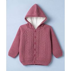 Babyhug Cable Knit Front Open Sweater with Full Raglan Sleeves in Pink