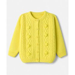 Babyhug Knit Full Sleeves Front Open Sweater With Cable Knit Design & Applique - Lime Green