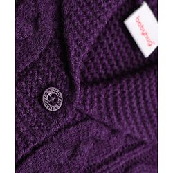 Babyhug Knit Full Sleeves Front Open Sweater with Cable Knit Design - Purple